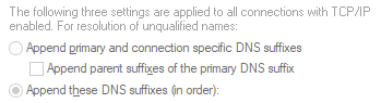 An image of the DNS Suffix settings greyed out